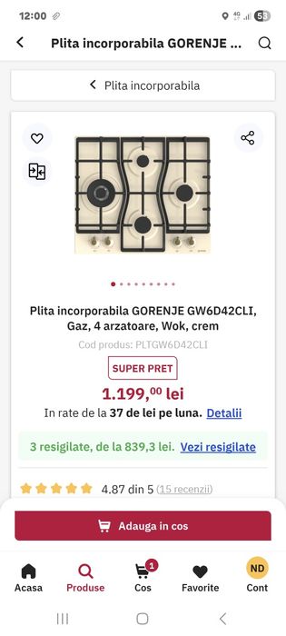 Cuptor electric si plita gaz