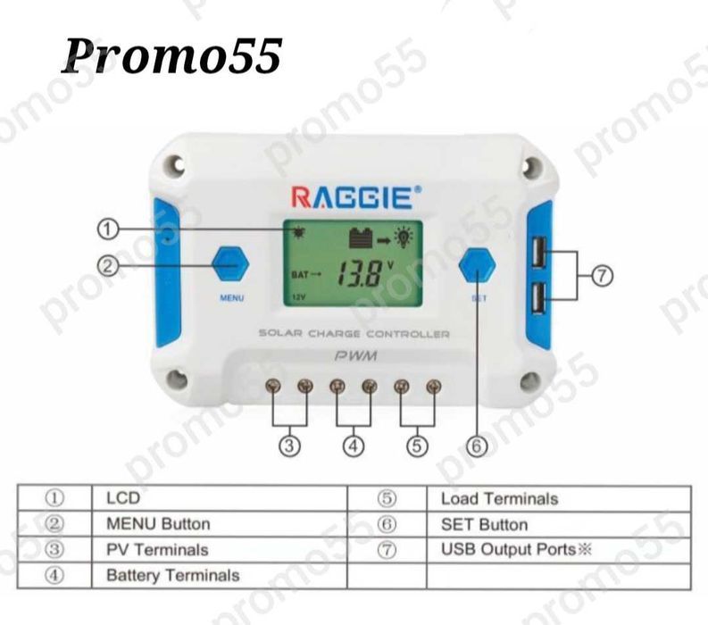 Соларен Контролер 12V/24V PWM 3 USB-2Бр. 20А/30А/60А  за Соларен Панел