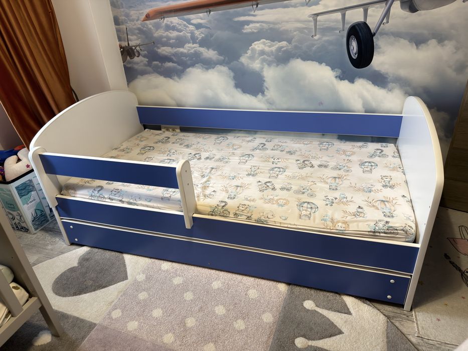 Pat copiii 2-12 ani cu sertar si saltea Frozen Elsa 160x80 cm