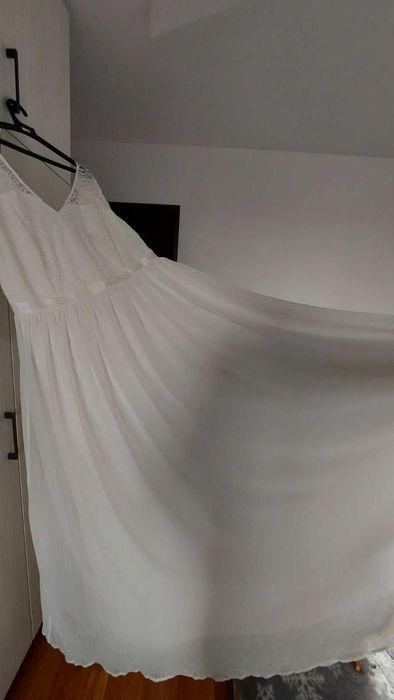 Елегантна булченска рокля, комплект с обувки, бяла дълга рокля и още