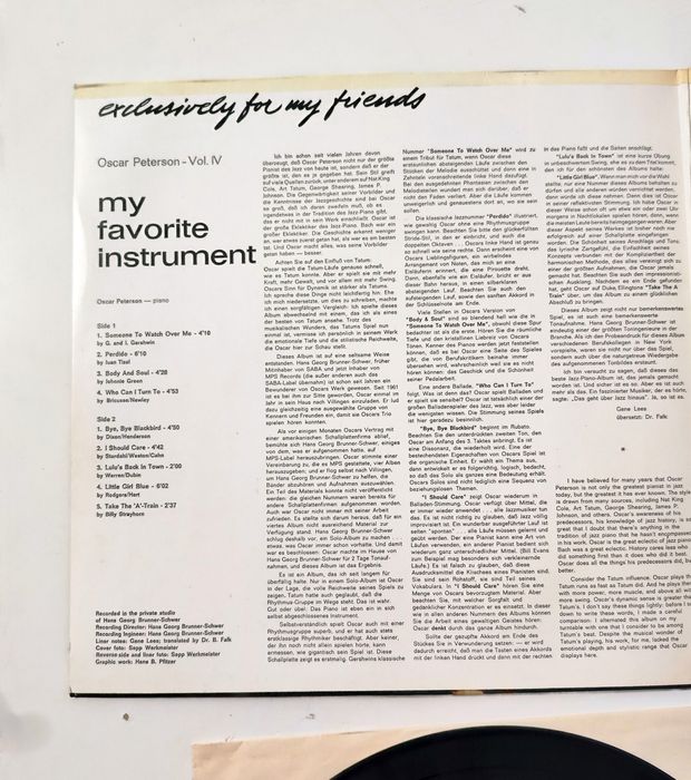 Disc Vinil LP Jazz Oscar Peterson - My Favorite Instrument Vol. 4 MPS
