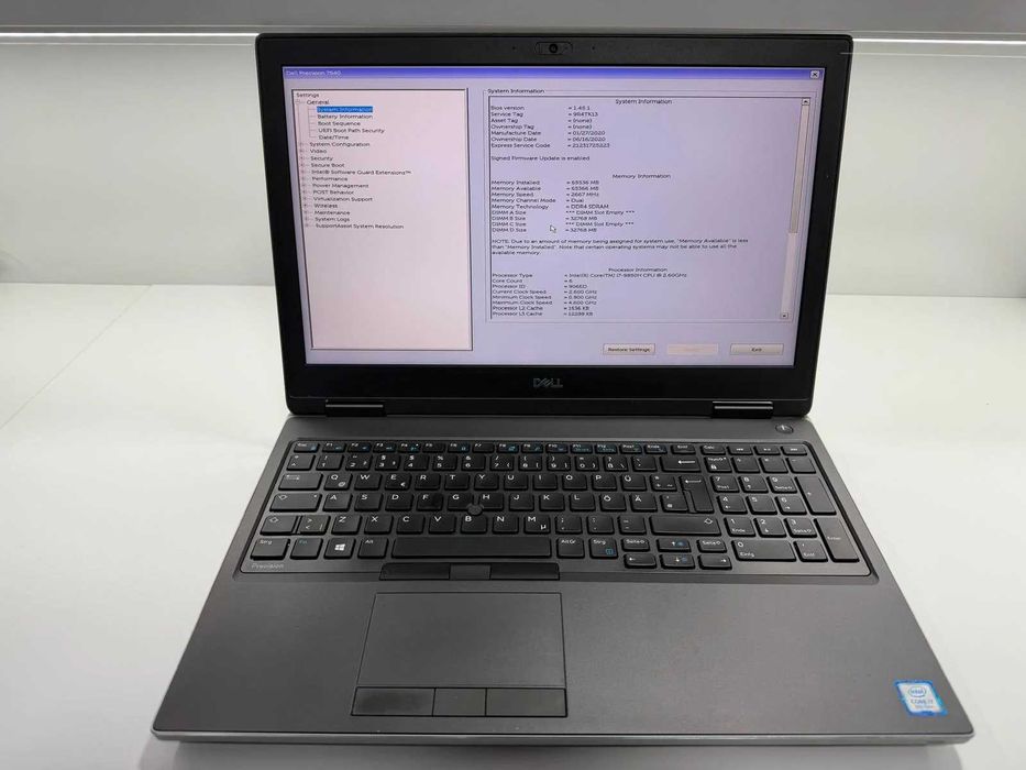 Laptop SH Dell Precision 7540 i7-9850H 64gb RAM SSD 512gb NVME WorkStation nVIDIA Quadro 4GB