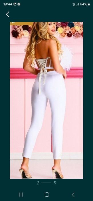 Pantaloni eleganți albi Atmosphere, insertii broderie