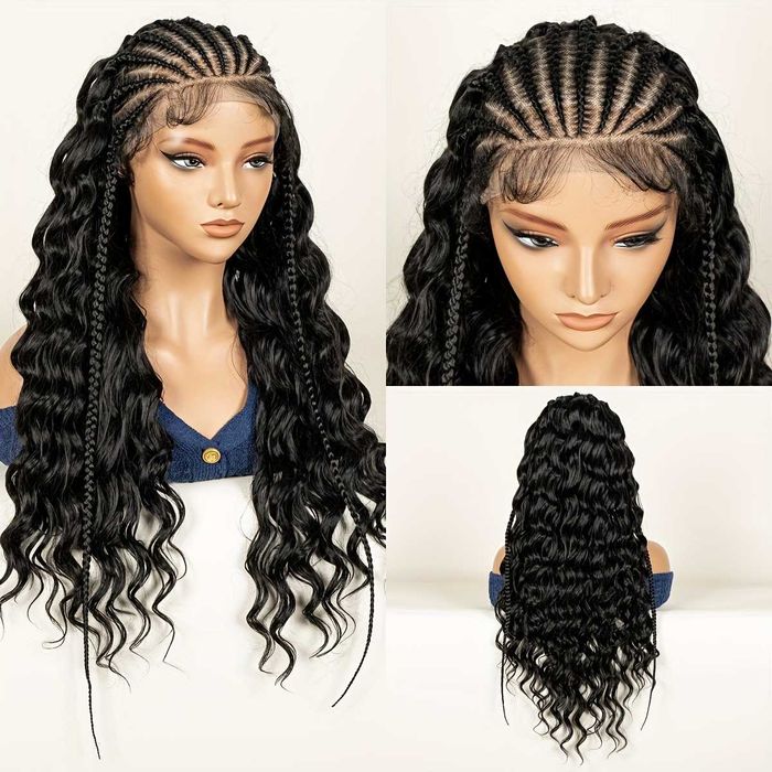 Екзотична черна перука с пълзящи плитки и къдрава дължина 70 см - Lace