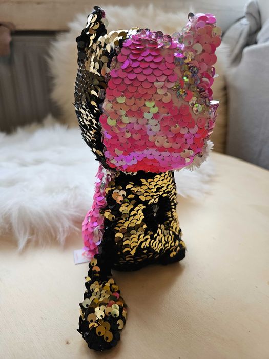 Jucarie de plus Pisica Malibu Ty, cu paiete interschimbabile, 15 cm,