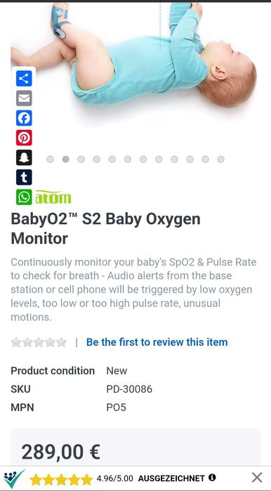 Бебешки кислороден монитор BabyO2 S2