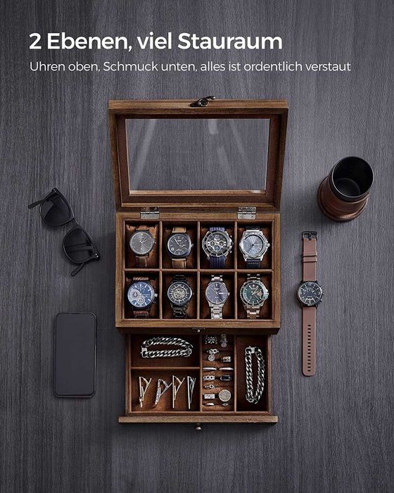 Cutie din Lemn pt bratari si ceasuri, 8 sloturi, REDUS de la 240RON