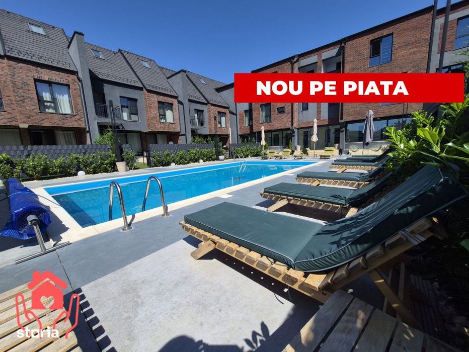 Tunari-PRIMA LOCUIRE, 3 camere curte, piscina exterioara, mobilat luxu