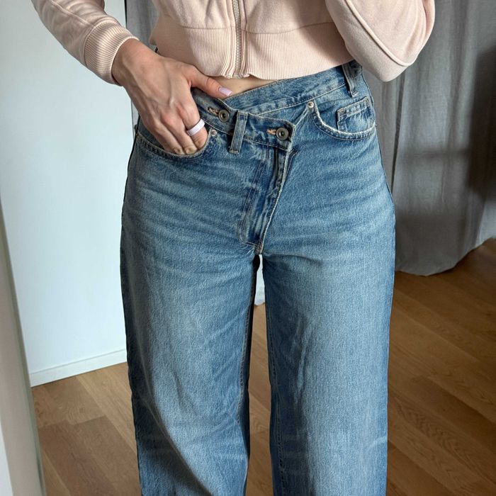 Дамски дънки Zara, размер 36, висока талия и широк крачол