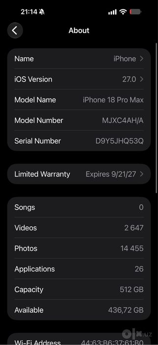 iphone 18 pro max 512 Esim Burgundy