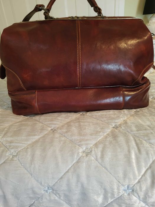 Geanta de voiaj artizanala  din piele naturala culoare cognac