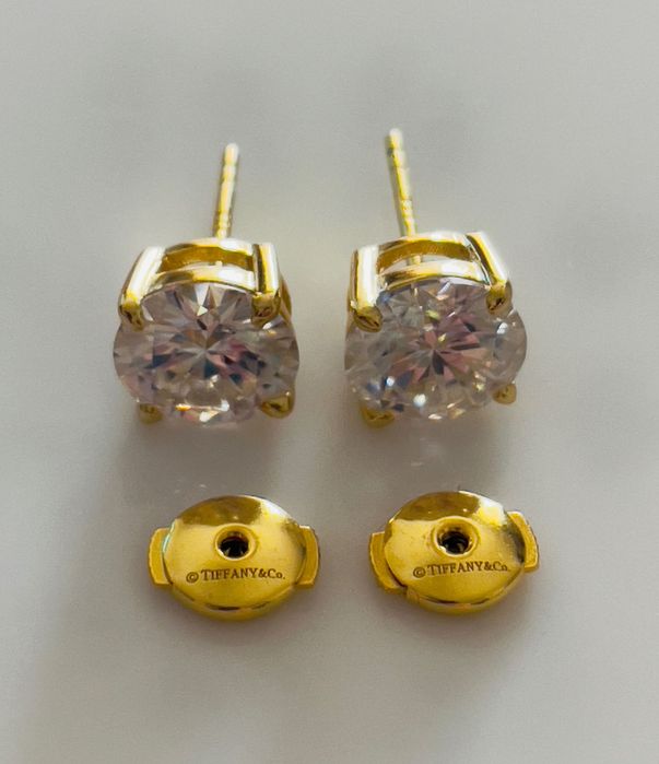 Tiffany & Co, 925, Сребърни  позлатени обеци с камък моасонит.