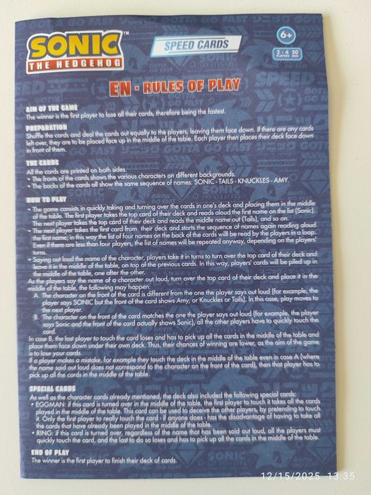 Карти за игра Sonic Cards Lisciani