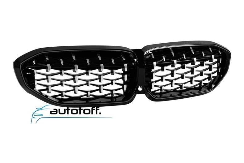 Grila iluminata compatibila cu BMW Seria 3 G20 G21 (19-22) Negru lucios si silver cu LED