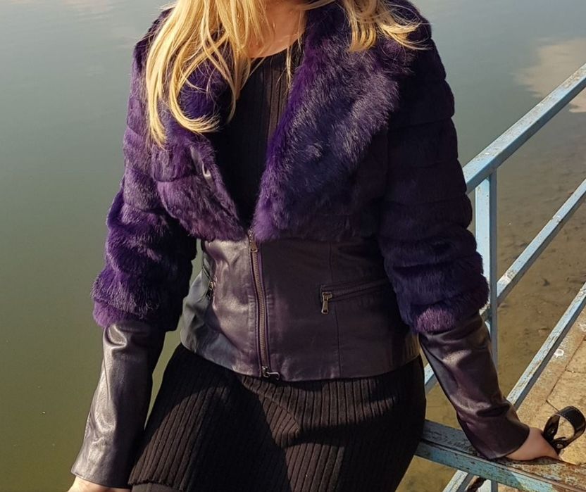 Geaca de piele cu blana de iepure Mov, Guy Laroche