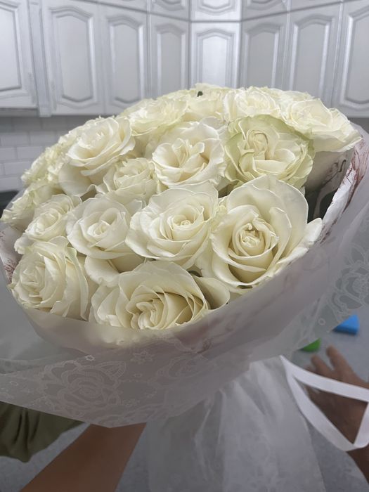 Цветы, белые роза 25шт,