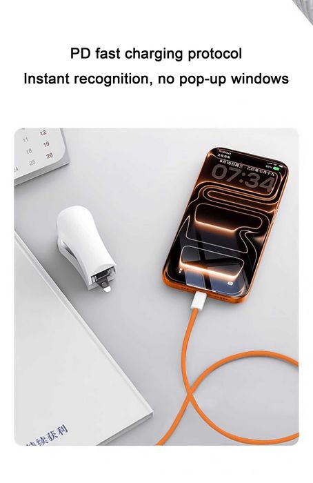 Cablu USB-C 60W 1m, Împletit, Portocaliu NOU