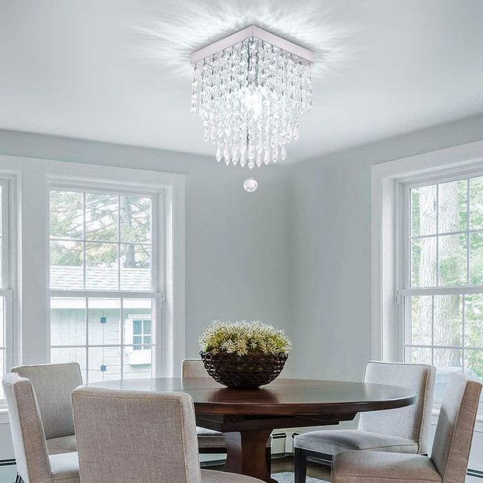 Candelabru de cristal FRIXCHUR, lampă de tavan încastrată, design modern cu picătură de ploaie – soclu E14