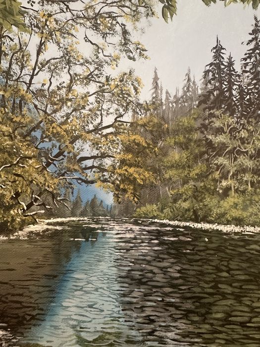 Tablou original pictat manual – acrilic pe pânză, 50×50 cm, înrămat