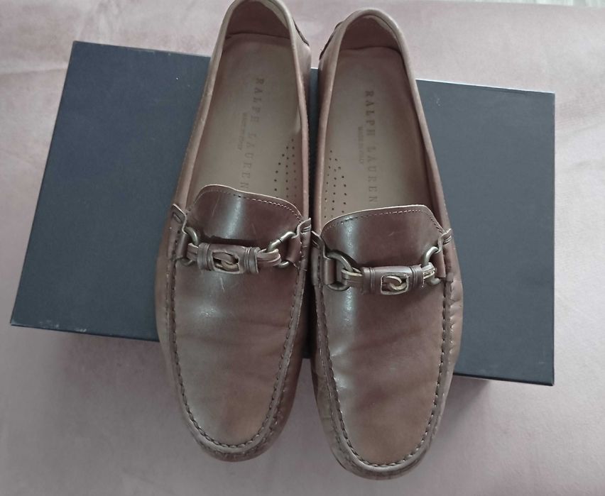 Ralph Lauren Mocasini barbati, din piele de vițel maro cu aspect cerat, nr. 42