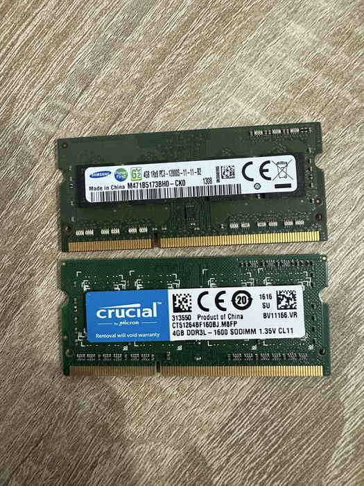 RAM laptop DDR3L 4GB Samsung + Crucial – testate, funcționale