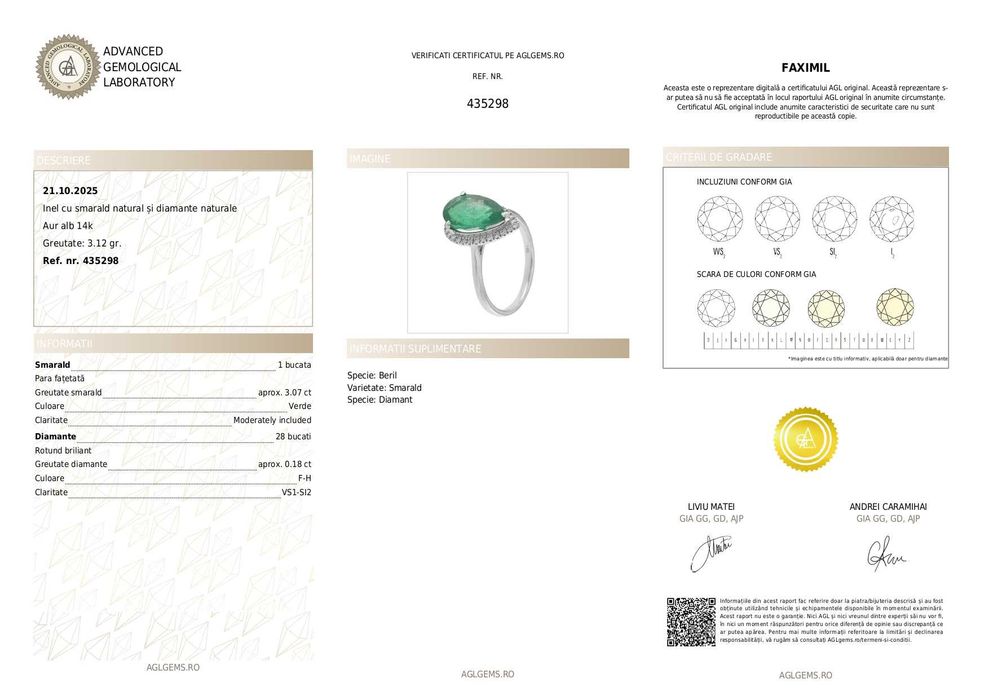 Inel aur alb cu smarald