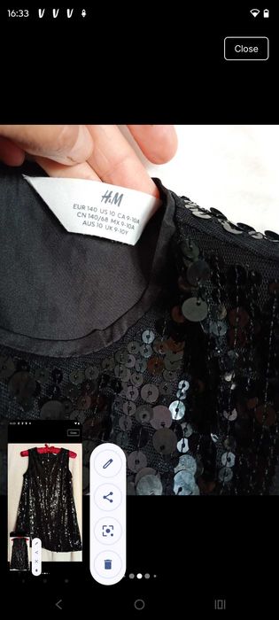 Rochie pentru fete 9 - 10 an, cu paiete H&M.