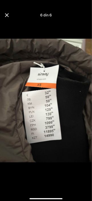 Geacă damă, marca Sinsay, mărimea L, nouă, cu etichetă