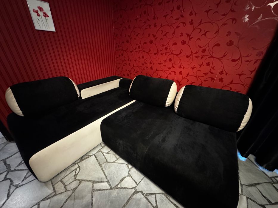 Голям модулен ъглов релакс диван за хол всекидневна в черен цвят