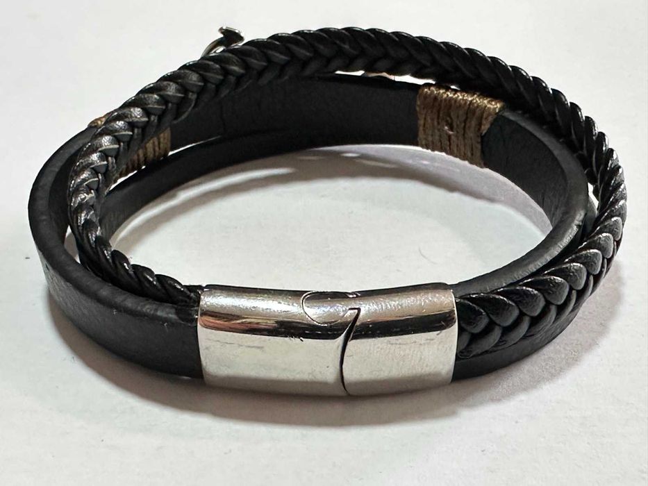 Мъжка гривна Silver Flame с котва – естествена кожа и неръждаема стомана – 21,5 см