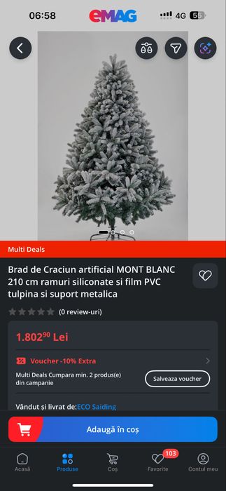 Brad artificial cu aspect natural (inzapezit) 210cm
