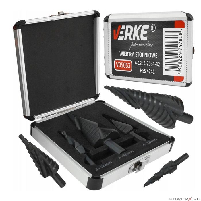 Set burghiu conic 4 - 32 mm, 3 piese, HSS 4241, Verke