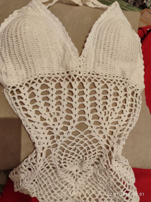 Купальник вязаный, парео