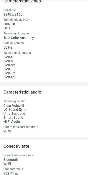 Televizor LG cu diagonala de 198 cm