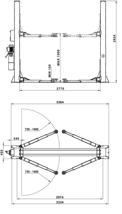 Elevator cu 2 coloane, 4 tone, deblocare autom, 220V URSA-USA (024174)