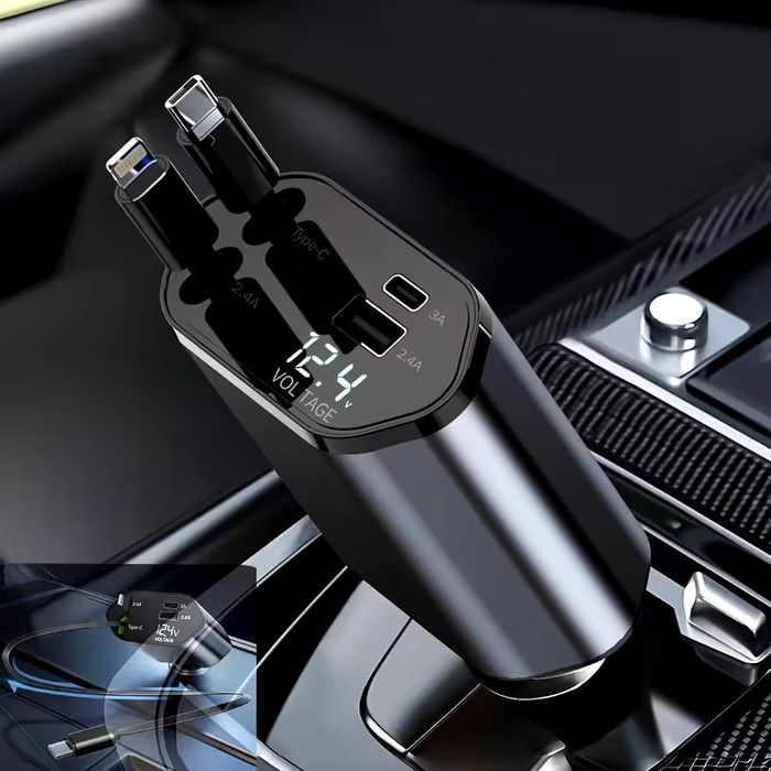 4-в-1 прибиращо се зарядно за кола