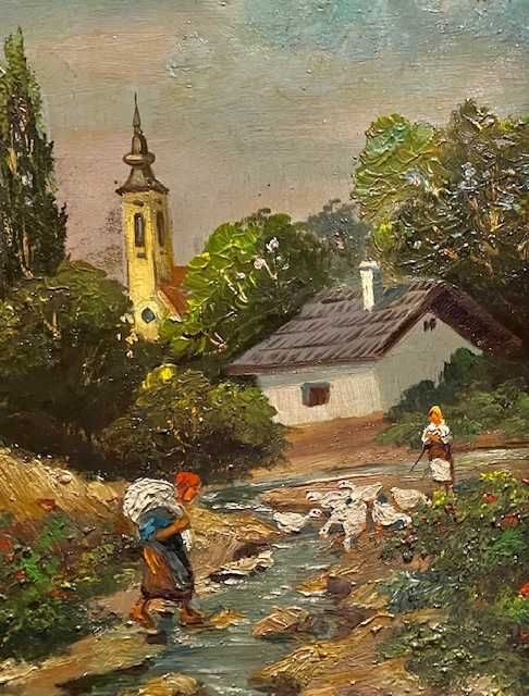 SUPERB Tablou VECHI, ulei/pânzî/carton. Semnat. 75x70cm