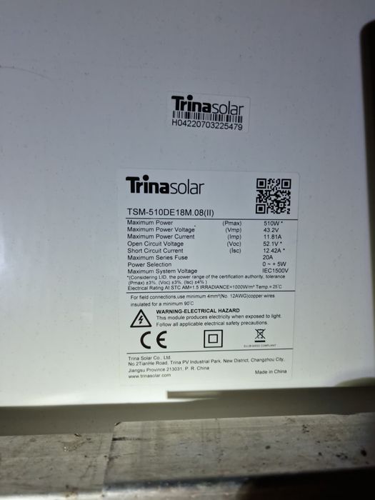 4 Panouri fotovoltaice Trima Solar 510W