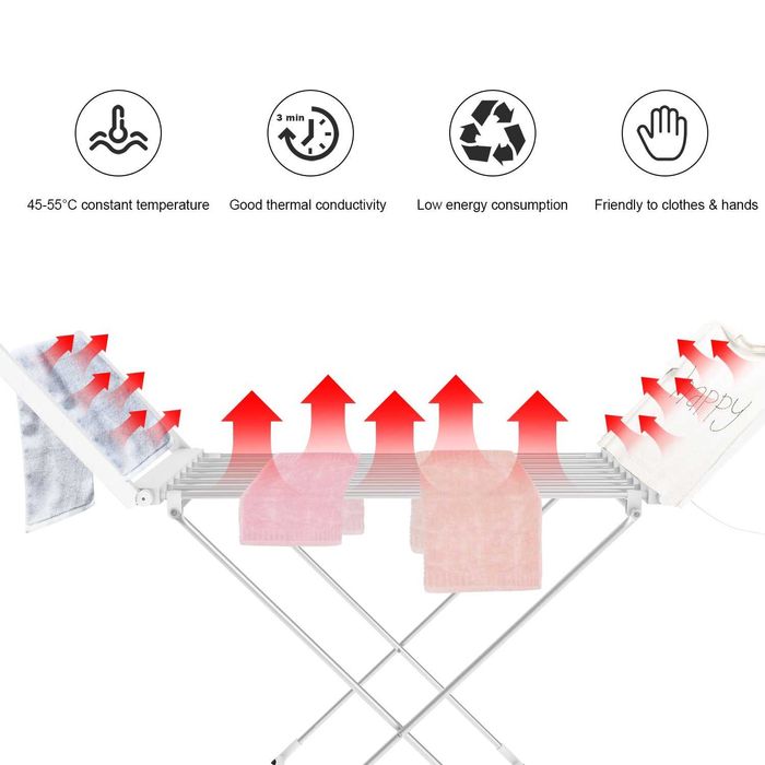 Електрическа сгъваема сушилня за дрехи с отопляеми пръчки SmartDry