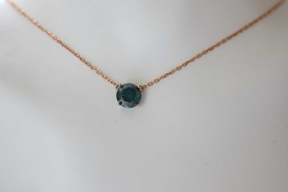 Ново Златно Колие с 1.01кт Естествен Син Диамант