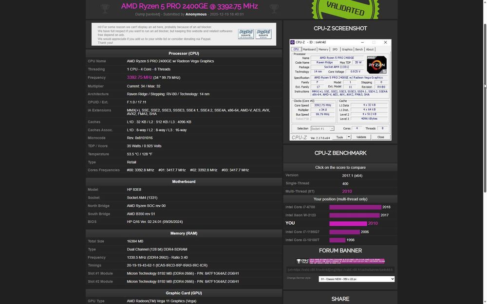 HP 705 G4 SFF AMD Ryzen 2400GE Radeon Vega 8GB RAM DDR4 opt. SSD