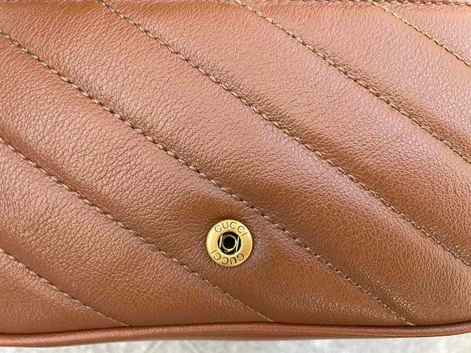 Geanta originala Gucci Marmont Super Mini piele maro Logo Gucci GG