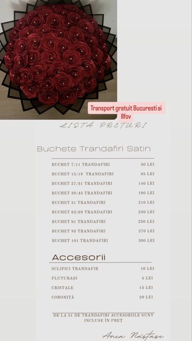 Buchet de 101 trandafiri din satin