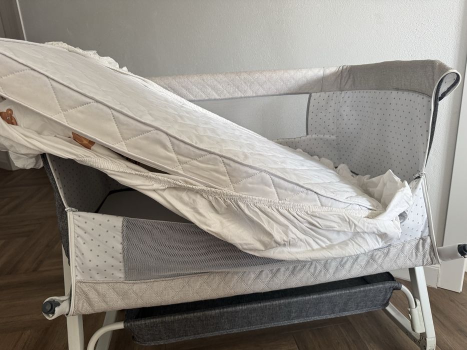 Pătuț Bebe 4 în 1 Pliabil 90x57 cm -  Leagăn, Roți Blocabile, 0-24 Luni