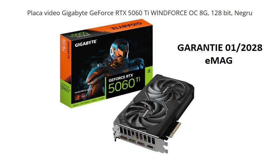 Placa video Gigabyte GeForce RTX 5060 Ti WINDFORCE OC 8G, 128 bit