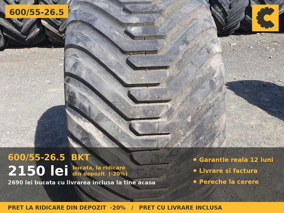 Cauciucuri Anvelope 600/55R26.5 600/55-26.5 600/55 R26.5 600 55 26.5 600x55x26.5 60055265 BKT Remorca Implement Flotatie SH Second Hand PRET BUN