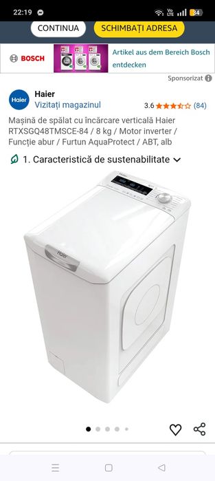 Mașina de spălat Haier cu motor inverter 8 kg