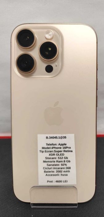 Telefon  IPhone 16 Pro (AG32 B34045.1-ag35) 2 ANI GARANTIE!