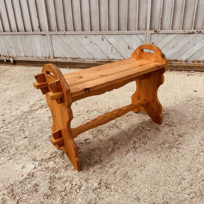 Рустик масивна дървена пейка – алпийски стил, 75 см