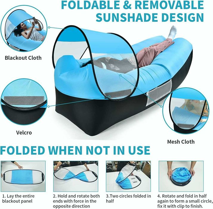 Нов Самонадуваем диван/легло Air sofa, Bubble bed, Голям размер, Със свалящ се сенник, Вградена възглавница, Чанта за носене и аксесоари